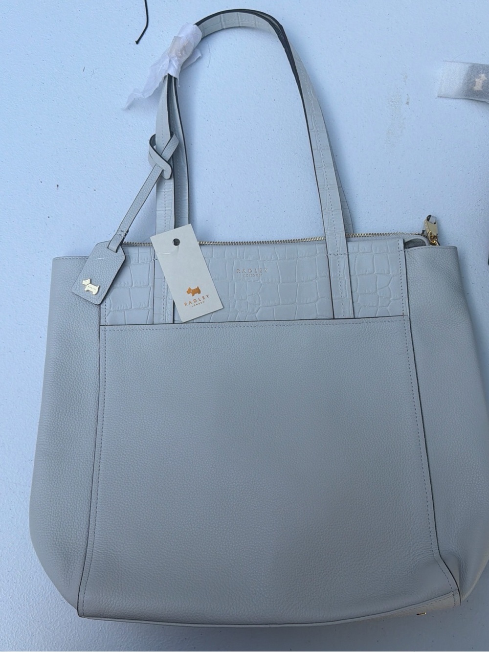 RADLEY LONDON Pale Gray Pebbled & Croc-Trim Tote